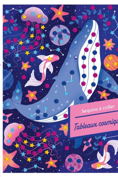 LES ATELIERS DE MARION BLANC - SEQUINS A COLLER - TABLEAUX COSMIQUES - POCHETTE AVEC ACCESSOIRES