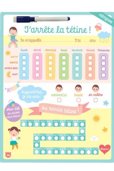 TABLEAU EFFACABLE - J'ARRÊTE LA TETINE !