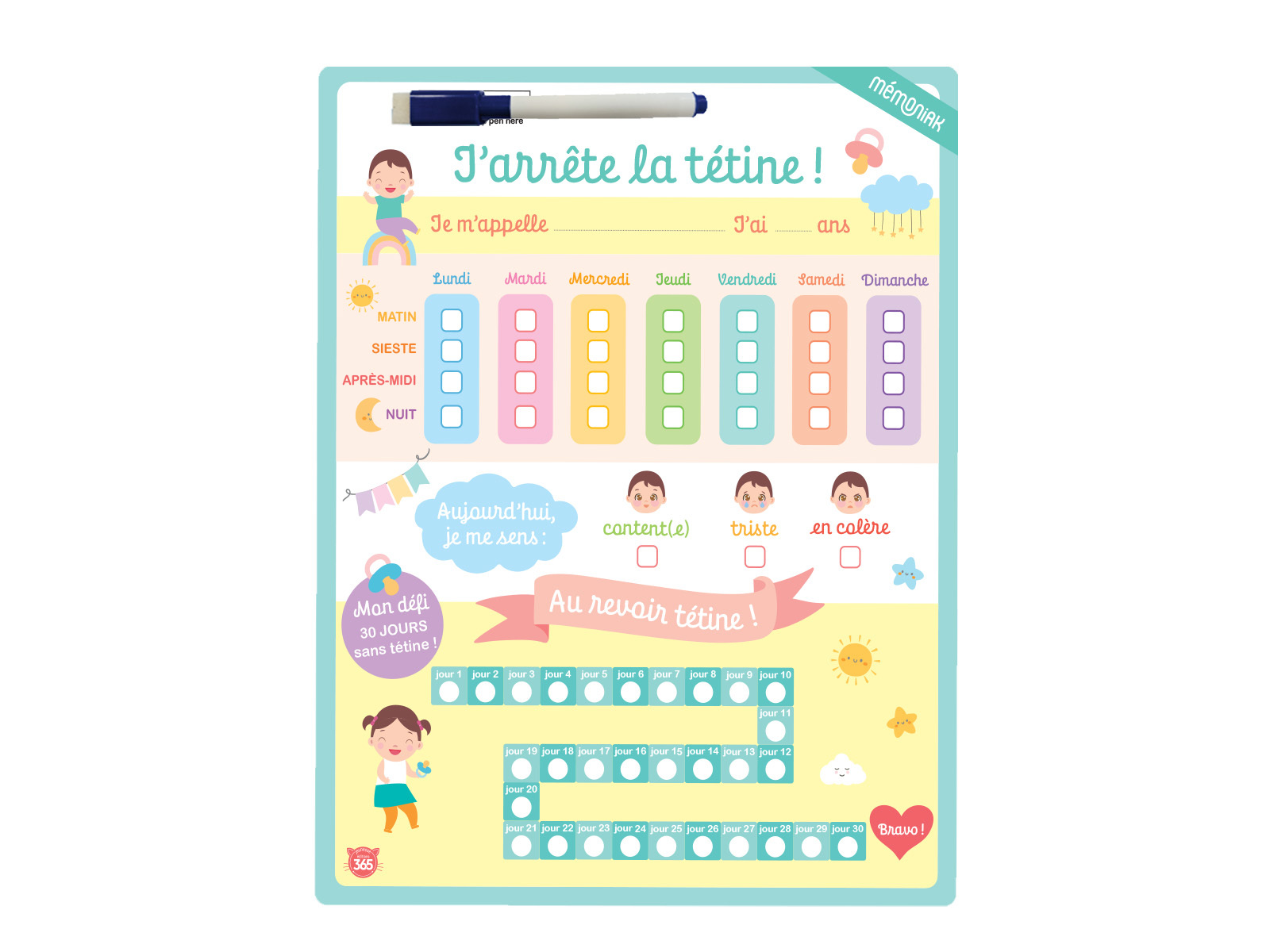 TABLEAU EFFACABLE - J'ARRÊTE LA TETINE !