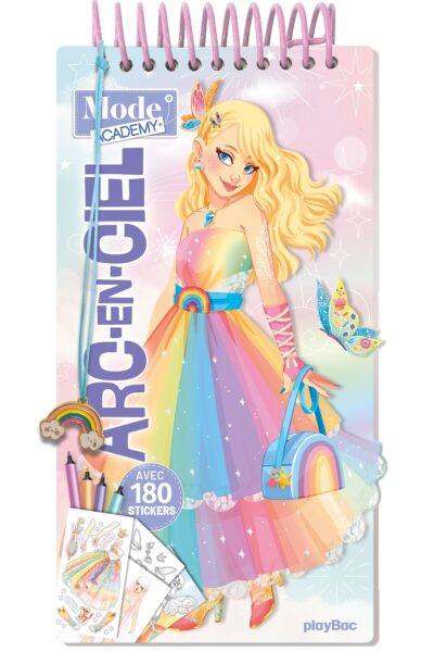 CARNET CREATIF MODE ACADEMY ARC-EN-CIEL (AVEC UN BRACELET) - AVEC 180 STICKERS