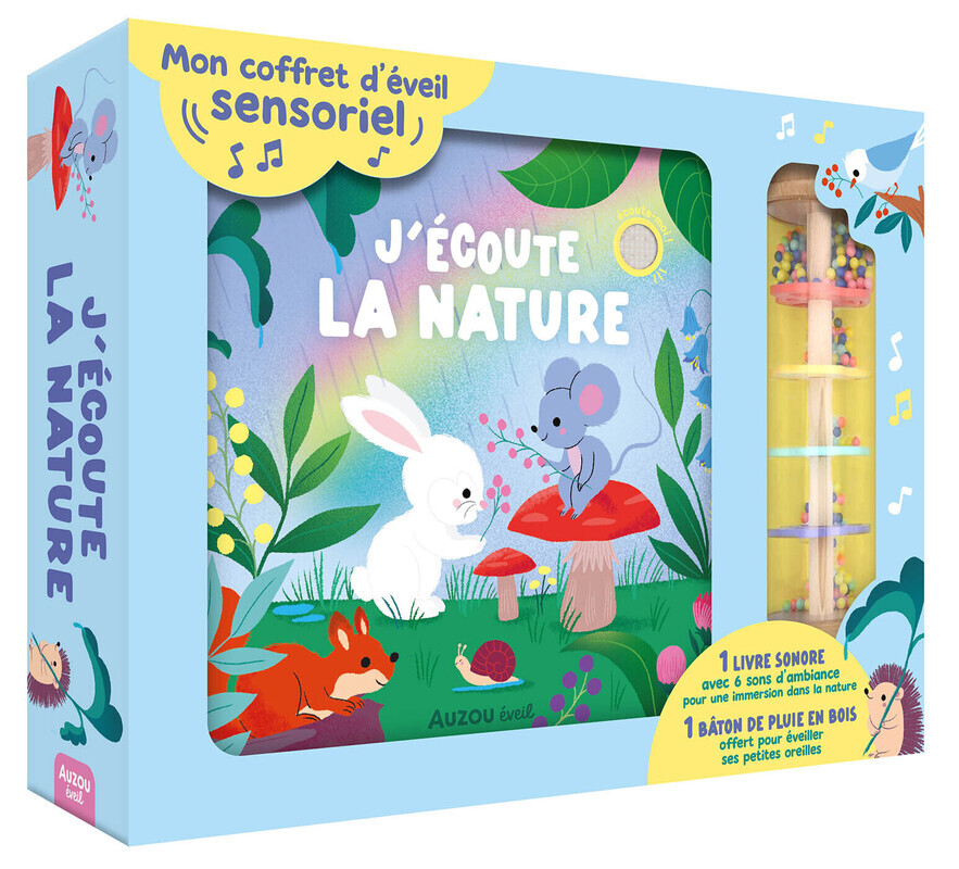MON COFFRET D'EVEIL SENSORIEL - J'ECOUTE LA NATURE - UN LIVRE SONORE AVEC 6 LA NATURE ET UN JOLI BAT