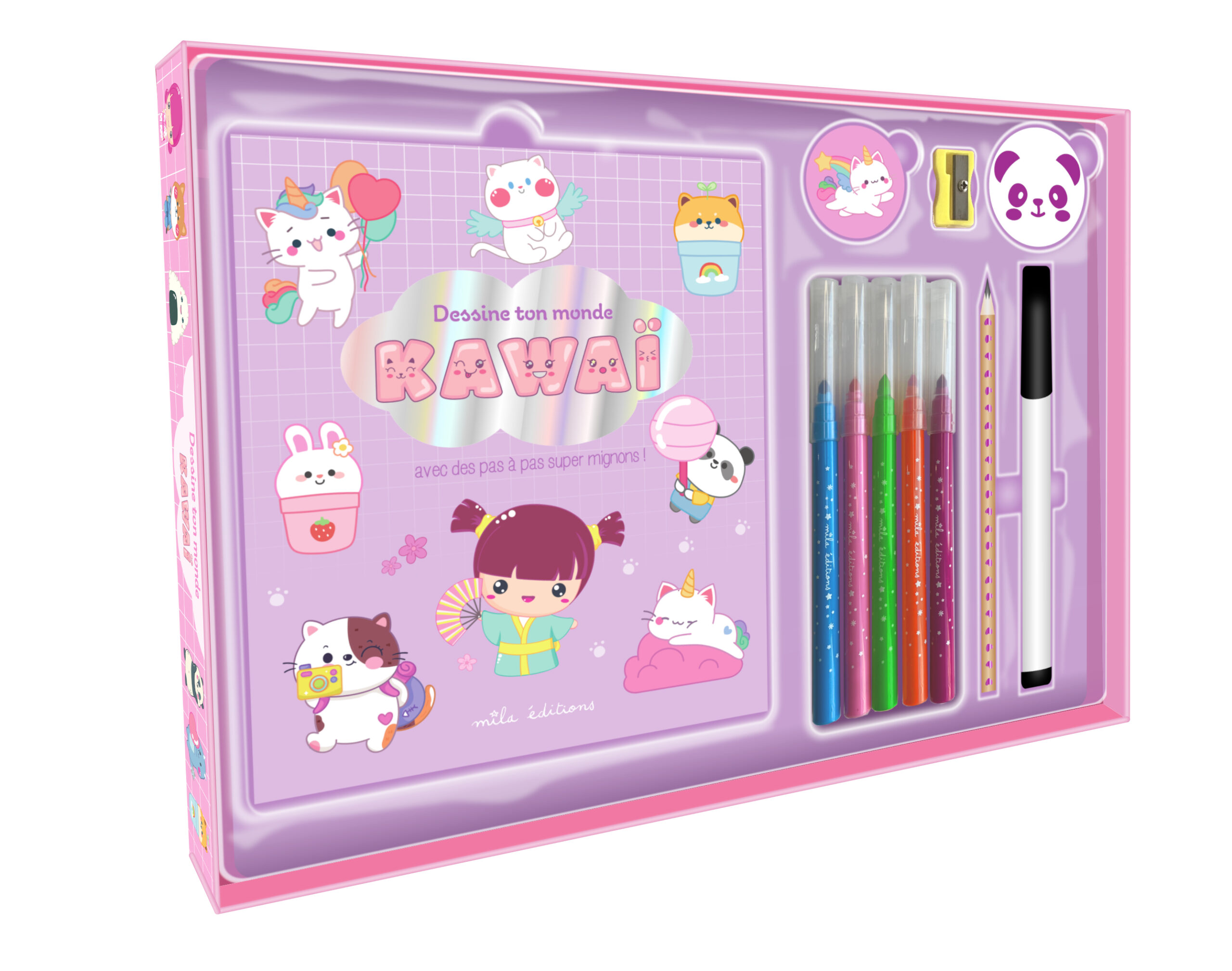 DESSINE TON MONDE KAWAII (COFFRET) - AVEC DES PAS A PAS SUPER MIGNONS !