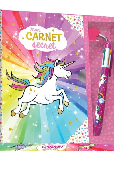 MON CARNET SECRET LICORNE - COFFRET AVEC STYLO 4 COULEURS